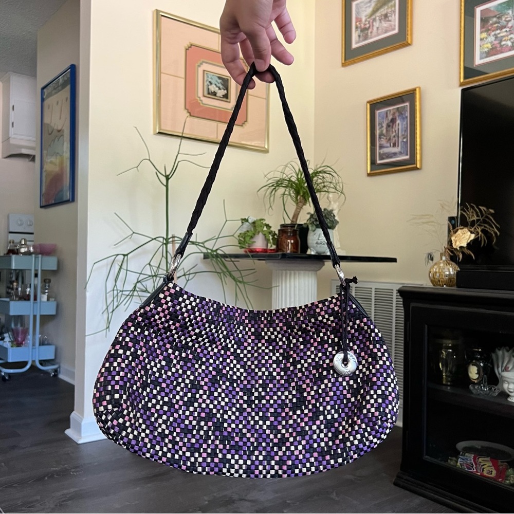 sak shoulder bag purple and black with woven handle